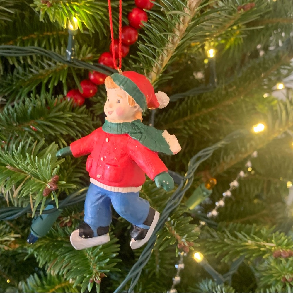 Vintage Resin Skating Boy Figurine Keepsake Ornament